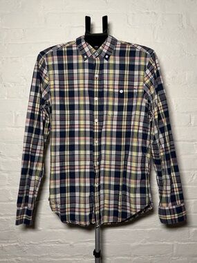 Michael Bastian Men’s Classic Plaid Button-Down Shirt, Navy, Pink & Cream